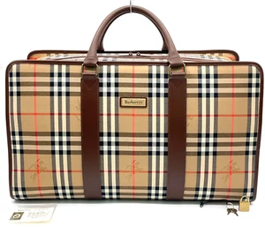 Auth Burberry Nova Check Pattern Canvas x Leather Beige Boston Bag NS040541 - Picture 1 of 22