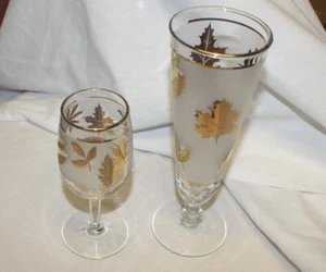 VTG Libbey Frosted Gold Leaf Foliage Wine or Pilsner Flute Stemware Glasses Each - Picture 1 of 14