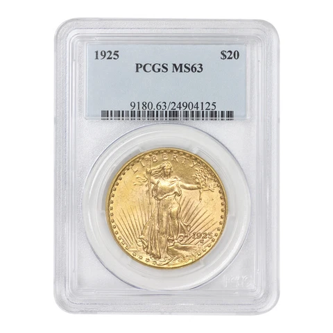 1925 $20 Saint Gaudens PCGS MS63 Philadelphia Minted Gold Double Eagle Coin Cover