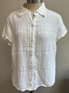 Fresh Produce Shirt Women Med White Button Up Linen Preppy USA Nautical Textured - Picture 1 of 12