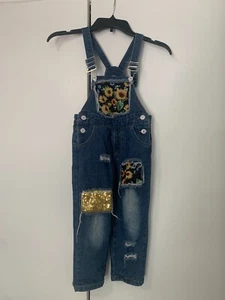*CLEARANCE* Kids Size L Patchwork Sunflowers Overalls - Picture 1 of 5