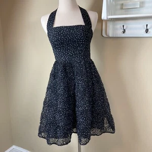Adrianna Papell Occasions Black Halter Fluffy Cocktail Mini Dress Women’s Size 0 - Picture 1 of 10