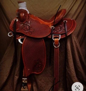 Leather western wade saddle tooled carved leather western horse tack saddle set - Picture 1 of 1