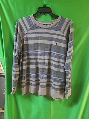 Volcom Sweater Men's XL Gray Thermal Logo Striped Pullover Crew Neck Long Sleeve - Image 1 of 4