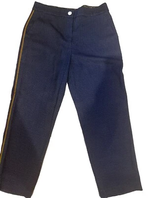 Calça social feminina Ted Baker London listra lateral azul marinho texturizada frente plana tamanho 3 - Imagem 1 de 4