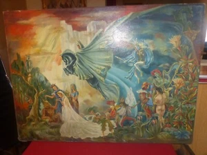 Surprising Painting Signed Chesnot Ca 1960? Fantastic Art Fairy Tales Legends - Picture 1 of 24