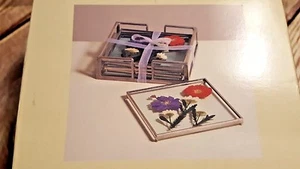 Carr Burnes of Boston Vintage Pressed Atrium Flower Coaster Set 5" x 5" NIB - Picture 1 of 6