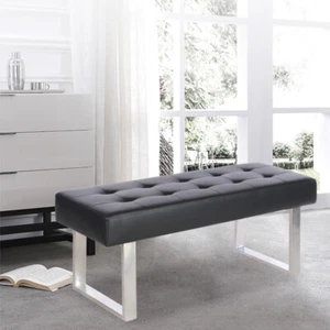 4FT Long PU Leather Bench Square Chrome Base Legs Bench Footrest Stool ChairSeat - Picture 1 of 11