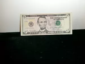 2017A $5 Has 6 1's Fancy Serial Number 32 At End PL11111132C Note Is Circulated - Picture 1 of 4