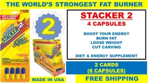 2 STACKER Two WORLD'S STRONGEST FAT BURNER DIET 3 TIMES ENERGY 2x4= (8 Capsules) - Picture 1 of 1