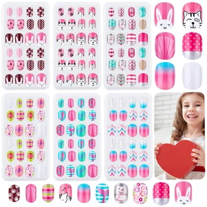 Kids Press on Nails 144Pcs Girls False Children Artificial Fake Fun NEW - Picture 1 of 7