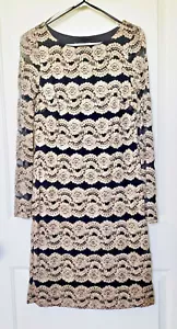 Jessica Howard Evenings Black & Gold Lace, Long Sleeve Sheath Dress - Size 10 - Picture 1 of 7