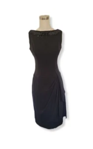 Vestido Teri Jon Rickie Freeman Negro Drapeado Sin Mangas Escote Joya Talla 4 - Imagen 1 de 12