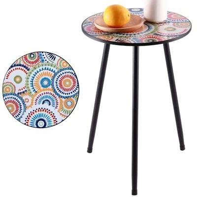 1 Pack Metal Mosaic Round Side Table 13.4" Small End Corner Tables for Patio  - Image 1 of 4