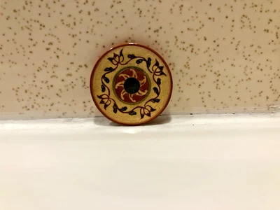 Dollhouse Miniature JANE GRABER Pottery Redware Sgraffito Plate 2014 1:12 - Image 1 of 2