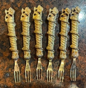 Vintage Set 6 Gold Plated Appetizer Forks Shrimp Oyster Florentine Style - Picture 1 of 6