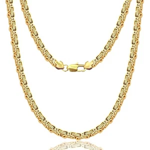 Byzantine Chain Necklace Stainless Steel 14K Gold 5mm Wide Punk Jewelry Hip H... - Picture 1 of 9