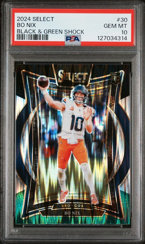 2024 Bo Nix #30 Select Black Green Shock Prizm PSA 10 Rookie RC Optic Mosaic - Image 1 of 1