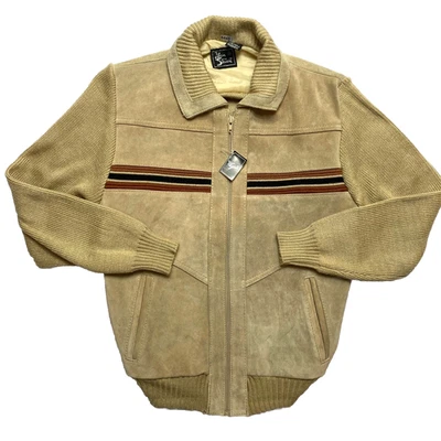 VINTAGE Alan Stuart Cowhide Jacket Mens Small Tan Bomber Suede Full Zip - Image 1 of 4