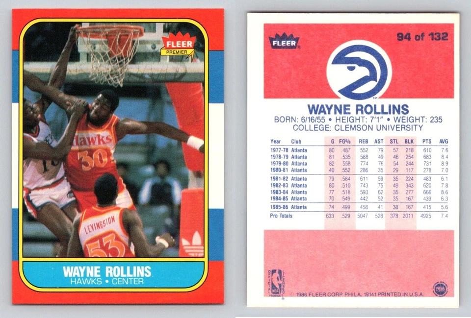 WAYNE ROLLINS 1986-87 Fleer #94 Atlanta hawks - Image 1 of 1
