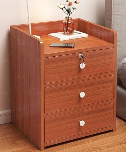 Comodino contemporaneo,  3 cassetti con serratura, colore Sandalo - Immagine 1 di 2