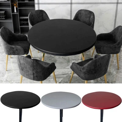 Round Elastic Waterproof Oil Proof Tablecloth Table Cover Solid Color Bar Party - Image 1 of 4