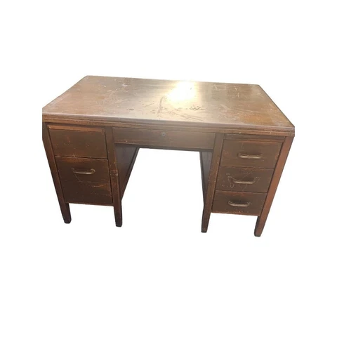 Vintage Dark Wood Teacher Desk Salvage Condition Sturdy 51"L x 31"d Cover