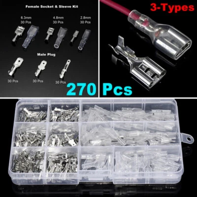 270PCS Female & Male Cable Lugs Car Electrical Wire Terminals Crimp Connectors - Image 1 of 4