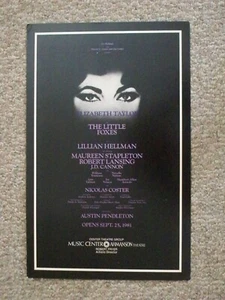 THE LITTLE FOXES Window Card ELIZABETH TAYLOR / MAUREEN STAPLETON Tour LA 1981 - Picture 1 of 1