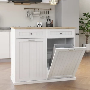 Double Tilt Out Trash Can Cabinet Freestanding Wooden Kitchen Garbage Trash Can - Picture 1 of 7