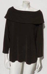 Travelers by CHICO’S USA Brown Off-The-Shoulder Knit Shirt Top 3 14 16 Petite - Picture 1 of 5