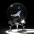 3D Engraved Whale Crystal Decorative Ball with Stand 60Mm(2.3In) Glass Sea Anima