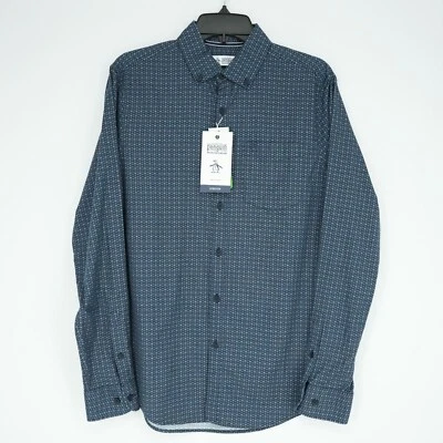 Original Penguin Men's Long-Sleeve Shirt S Blue White Geo Stretch NWT $98 - Image 1 of 4