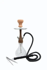 18" BOHEMIA™ complete hookah set with brown wooden stem & crystal glass vase - Picture 1 of 1