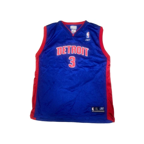 Ben Wallace Detroit Pistons Basketball Jersey Youth XL Blue NBA Reebok #3 Cover