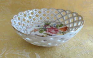 Erdmann Schlegelmilch ES Prussia Porcelain Dresden Flowers Reticulated Dish - Picture 1 of 9