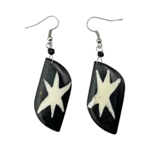 Batik Star Print Bovine Bone Earrings - Unique African Jewelry - Picture 1 of 4