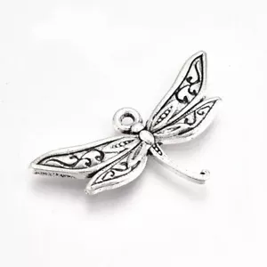 8 Dragonfly Charms Antiqued Silver Good Luck Pendants Garden Jewelry Supplies - Picture 1 of 3