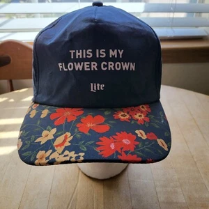 Vintage This Is My Flower Crown Lite Beer Hat Floral Blue - Picture 1 of 5