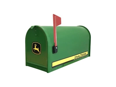 John Deere Mailbox w/ Decals Metal Green Residential Tractor Post Mount 21" Deep - Image 1 of 4