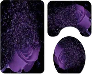 Purple Rose 4 Pcs Shower Curtain Sets Non-Slip Rugs Bath Mat Toilet Cover U Shap - Picture 1 of 6