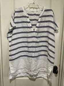 Athleta Coastal White Blue Stripe Linen Tunic Top Beach Cover Up Luxe Dress XL - Picture 1 of 5