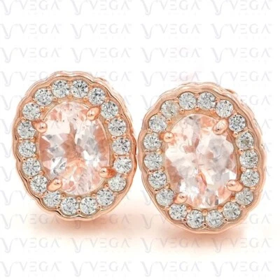 Pendiente de morganita natural y diamantes con forma ovalada de 3,54 quilates de oro rosa macizo de 14 quilates Foto 1 de 4