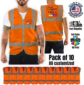Pack of 10 Custom Hi-Vis Safety Vests – Full-Color Personalized Print - Picture 1 of 9