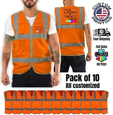 Упаковка из 10 заказных жилетов высокой видимости — полноцветная персонализированная печать - Изображение 1 из 4