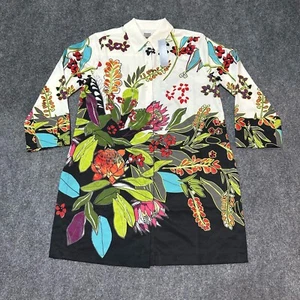 NEW Chicos Shirt Womens 0P Floral Polyester Pleat Detail Tunic Tropic Casual - Picture 1 of 13