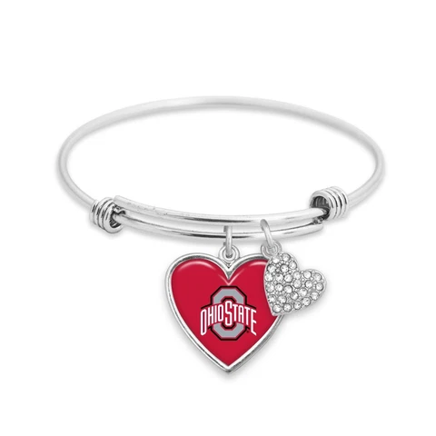 43430 Ohio State Buckeyes Amara Crystal Heart Silver Bangle Bracelet Jewelry Cover