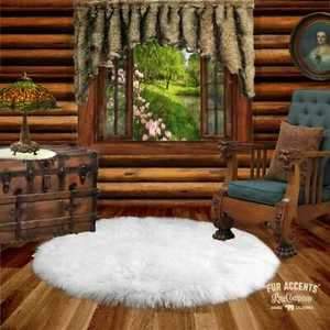 Shaggy Faux Fur Sheepskin Round Area Rug - All Sizes - Colors -  FUR ACCENTS  - Picture 1 of 11