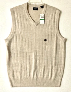 New Mens Haggar Sweater Vest Large V Neck Beige Acrylic - Picture 1 of 5
