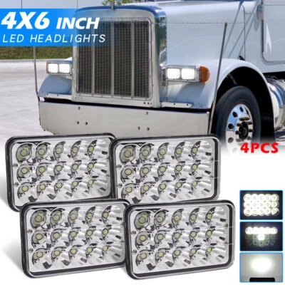 4X Chrome 4x6'' LED Headlights Hi/Lo Sealed Beam for Peterbilt 379 357 378 Truck - Image 1 of 4